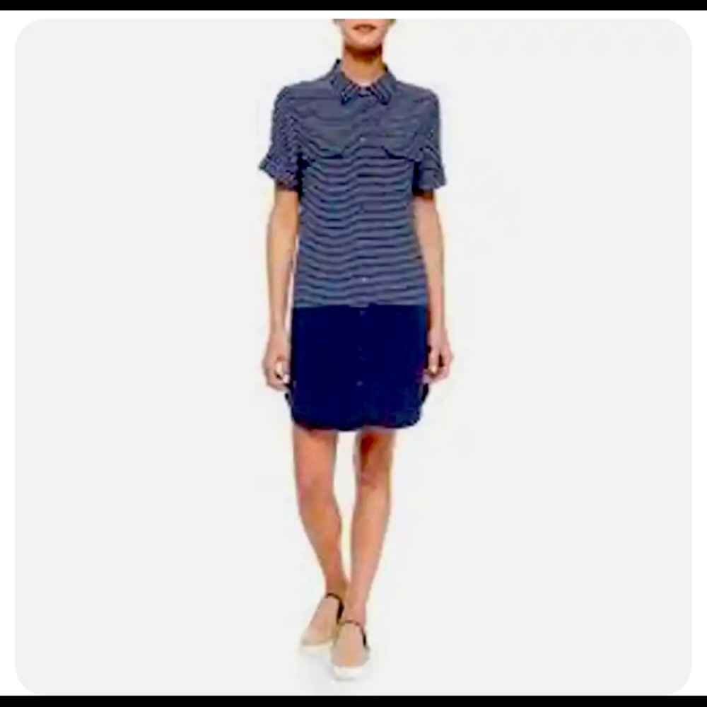 Equipment Silk  Stripe Navy Shirt Dress Small